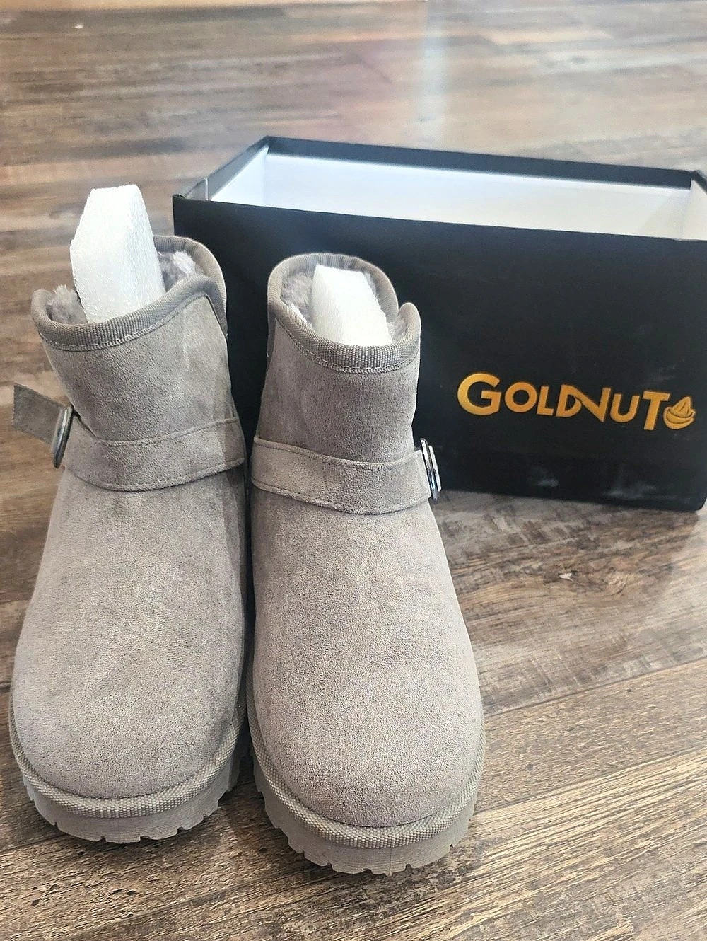 GoldNut Buckle Ankle Boots